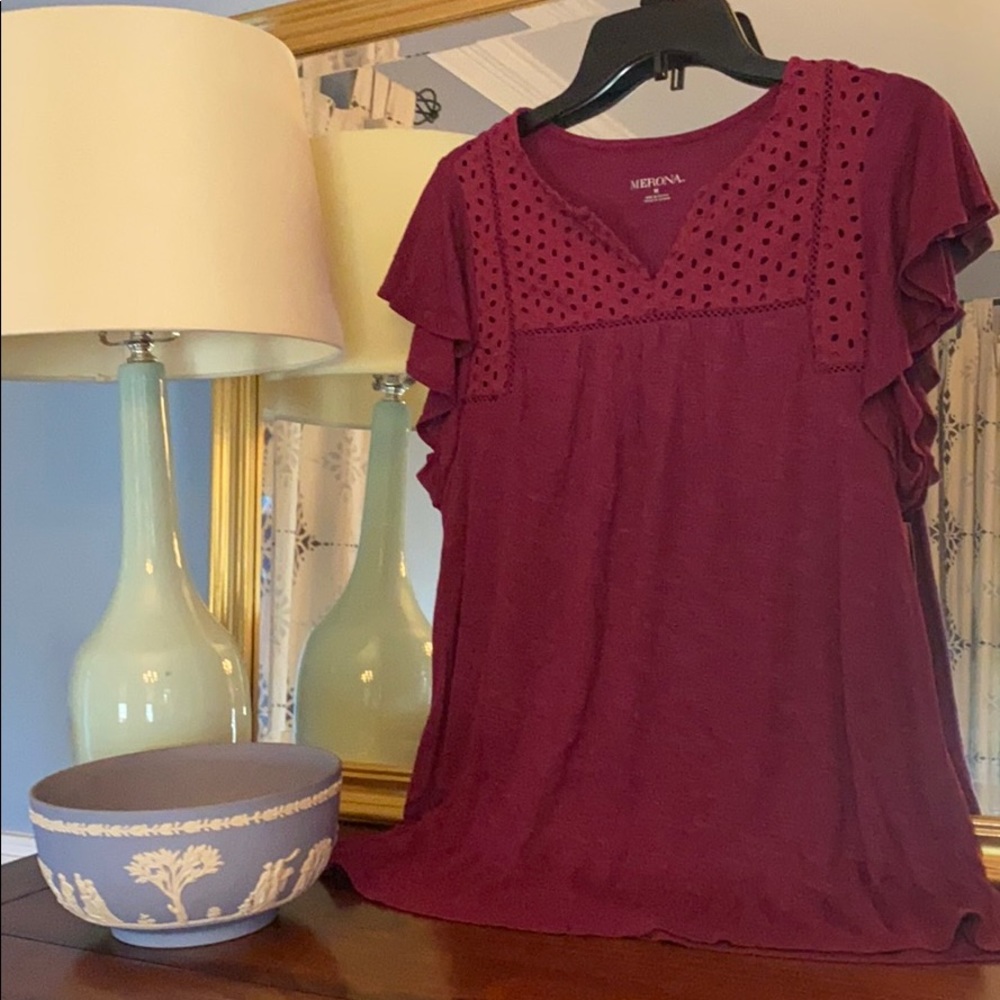 Wine Short-sleeve Blouse